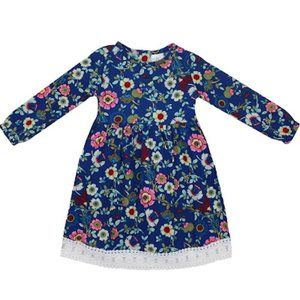 Size 3T New Girls Boutique dress Blue white pink red flower Lace long sleeved